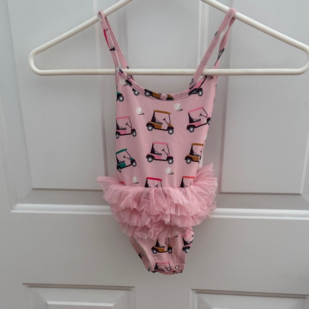 Pink Kids Swim One Piece with Ruffle Detail